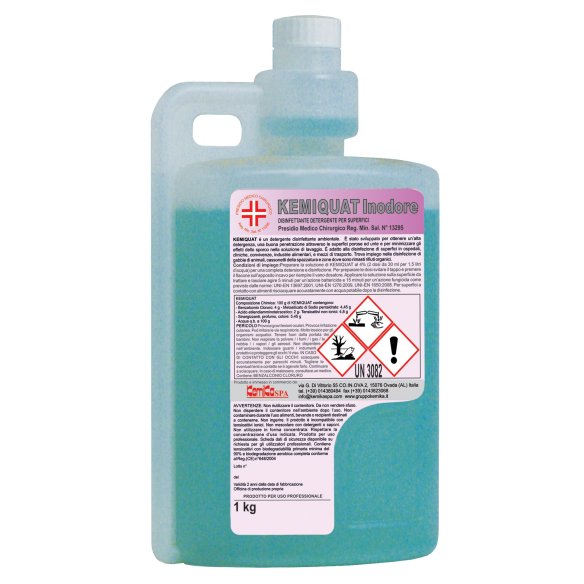 Kemika - Kemiquat inodore, disinfettante detergente inodore per superfici (flacone da 1 kg)