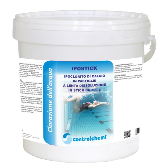 Controlchemi - Ipostick 68%, ipoclorito di calcio in pastiglie a lenta dissoluzione (secchio da 10.2 kg)