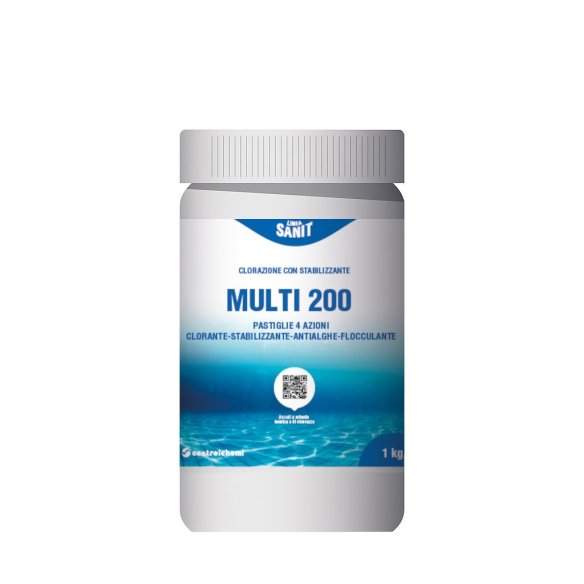Controlchemi - Multi 200, pastiglie di cloro stabilizzato antialghe flocculanti da 200 g (flacone da 1 kg)
