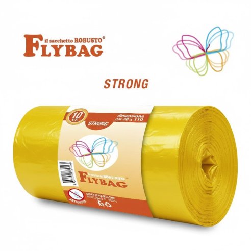 Sacco Rifiuti Flybag Strong Giallo 70x110 cm - Rotolo 10 pz - 136L